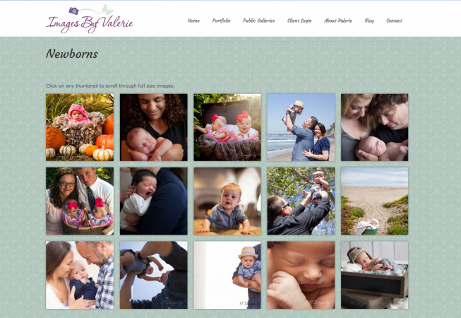 Sample page from Images by Valerie website, a client of SB Creative Content