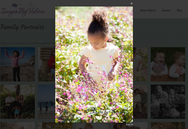 Lightbox example from Images by Valerie website, a client of SB Creative Content