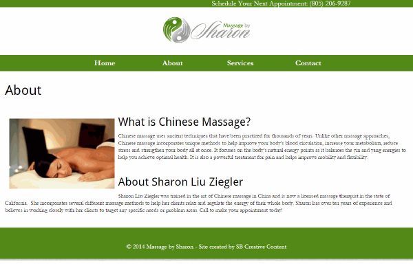About Page from Massage by Sharon website, a client of SB Creative Content