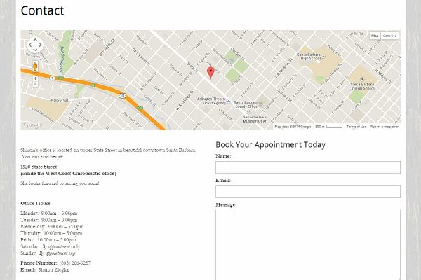 Contact Page for Massage by Sharon website, a client of SB Creative Content